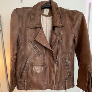 Distressed leather lined biker jacket